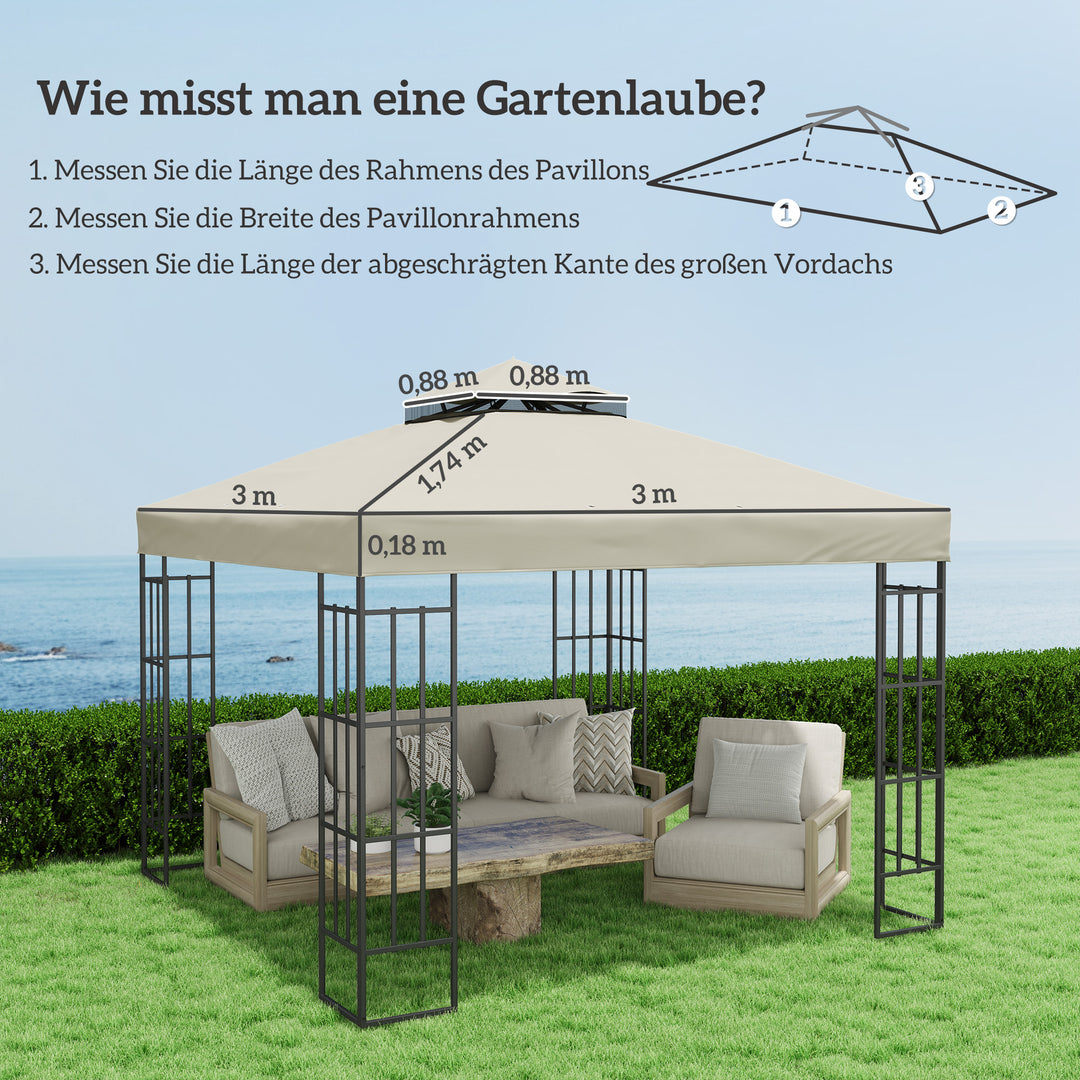 3 x 3 m udskiftningstag til pavillon, udskiftningspresenning til pavillon med drænhuller, UPF30+, solbeskyttelse, cremehvid
