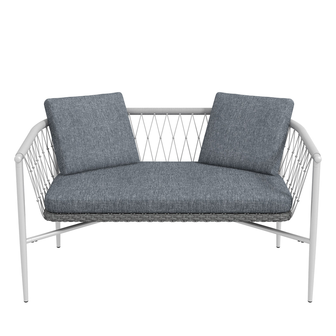 Havesæt med 4 dele, gyngefunktion og sædehynder, polyrattan, metalstel, grå