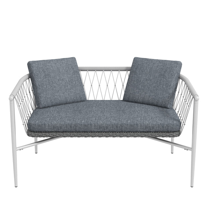 Havesæt med 4 dele, gyngefunktion og sædehynder, polyrattan, metalstel, grå