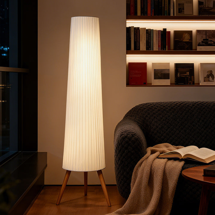 LED-gulvlampe til stue, dæmpbar, træ med trebensfod, gulvlampe med fodkontakt, 46 x 46 x 153 cm, hvid