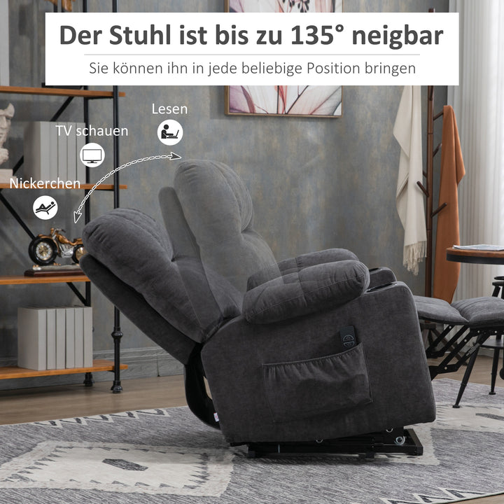 Hvilestol til seniorer med fjernbetjening, 144 cm x 91 cm x 88 cm, mørkegrå