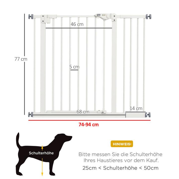 Hundegitter, kæledyrsgitter, metal, plast, 74-80/87-94 cm, hvid