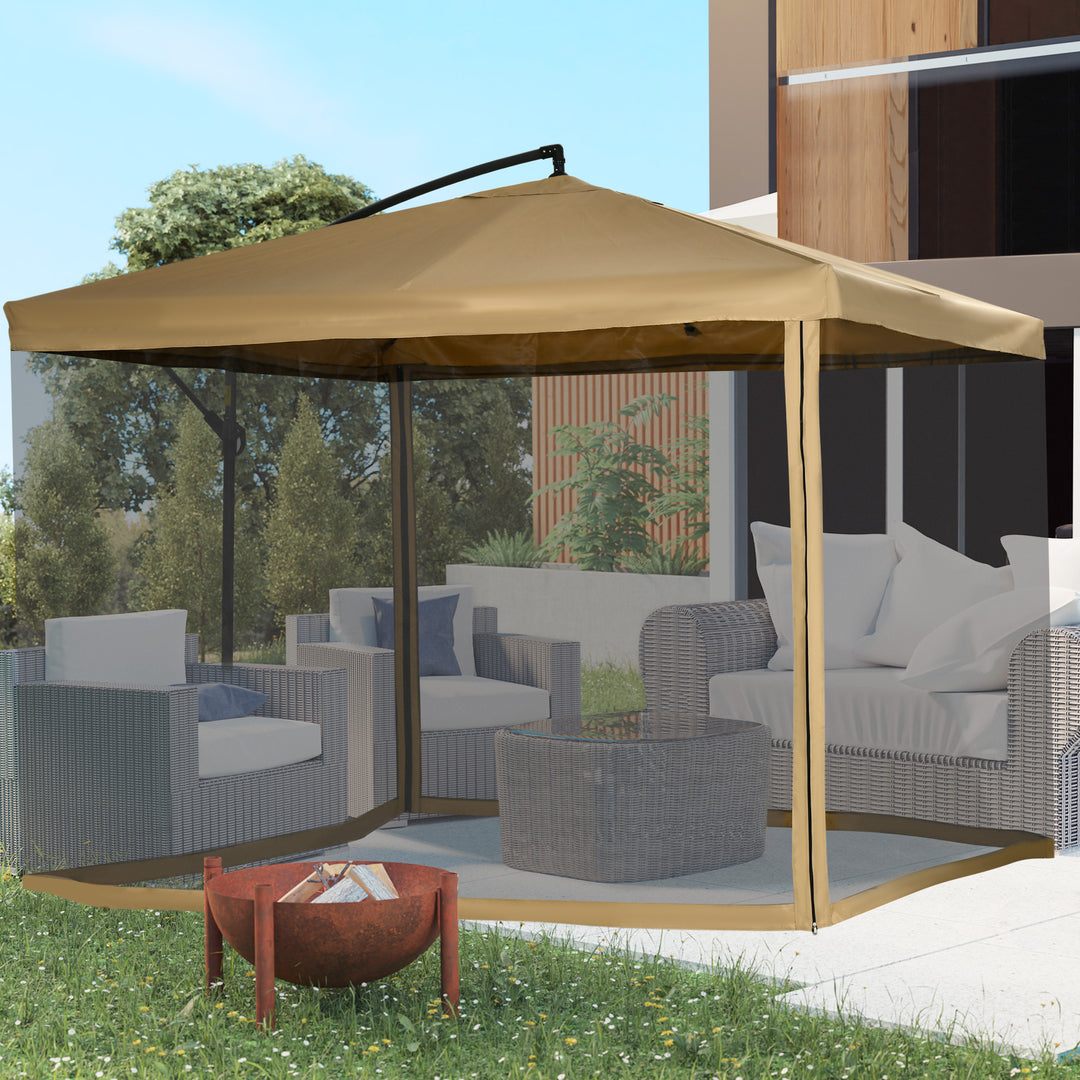 Parasol med myggenet, inklusive håndsving, ventilationsåbning, 295 cm x 295 cm x 260 cm, hvid + sort