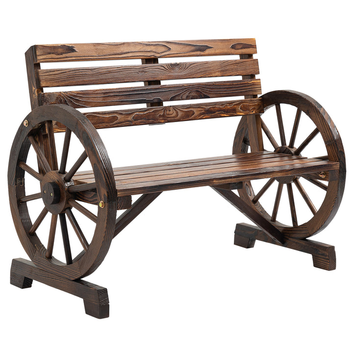Havebænk, vognhjulsdesign, til 2 personer, naturtræ, mørkebrun, 105,5 x 56 x 79 cm