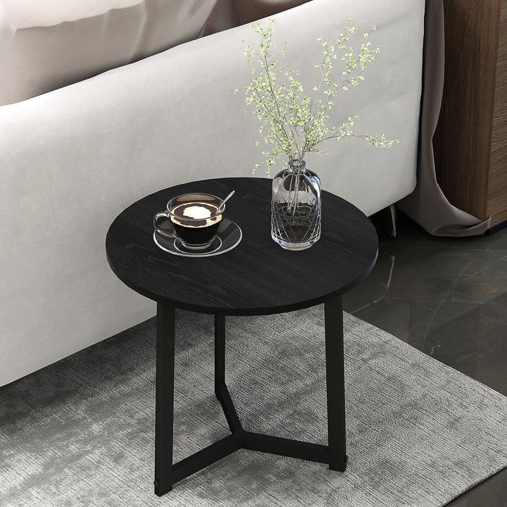 Moderne sofabordsæt med 2, metalstel, MDF, rundt design, stabelbart, sort