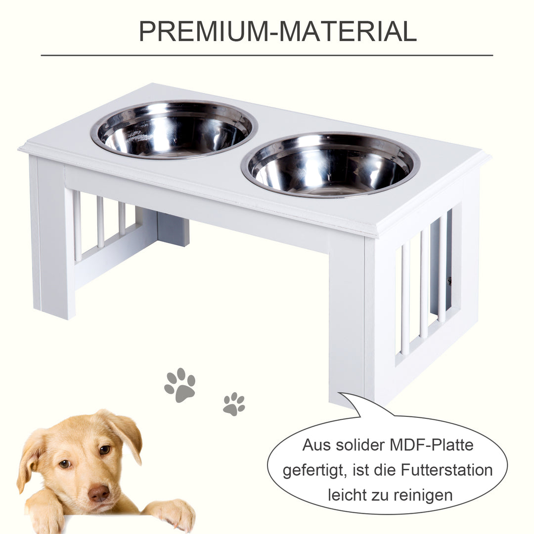 Foderstation til hunde, skridsikker, 58,4 x 30,5 x 25,4 cm, hvid, 2 l pr. skål