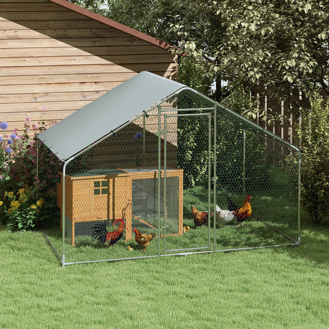 Hønsegård til 5-8 kyllinger, presenningtag, aflåselig dør, stålramme, 5,1 m², 3 x 1,7 x 1,9 m