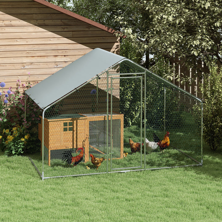 Hønsegård til 5-8 kyllinger, presenningtag, aflåselig dør, stålramme, 5,1 m², 3 x 1,7 x 1,9 m