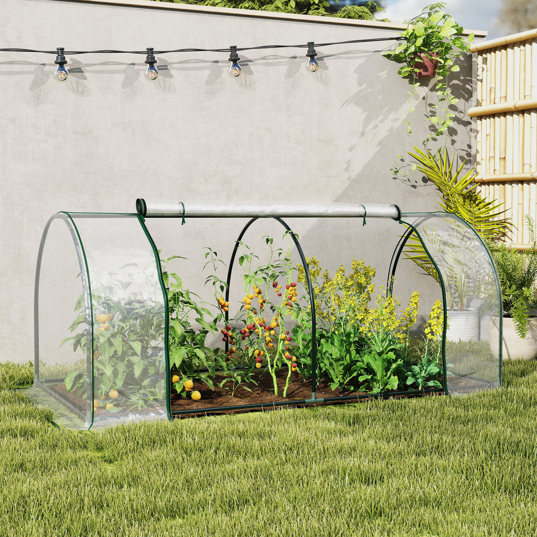 Drivhus, væksthus med dør, kold ramme, plantehus, plantedyrkning, stål, plast, 200 x 100 x 80 cm, grøn
