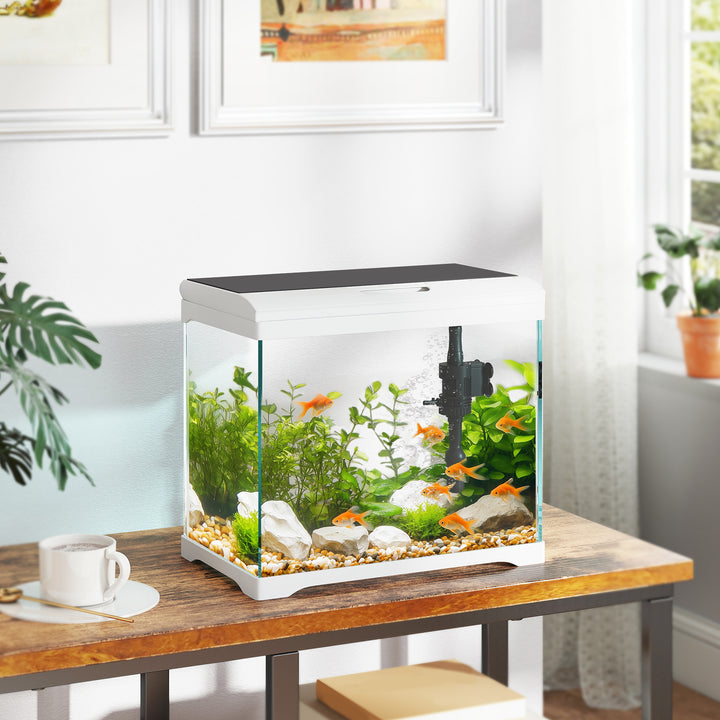 Akvarium, 17 l tropisk fisketank, nem vedligeholdelse, frit udsyn, med led-lys, 35l x 21b x 31h cm, hvid+sort