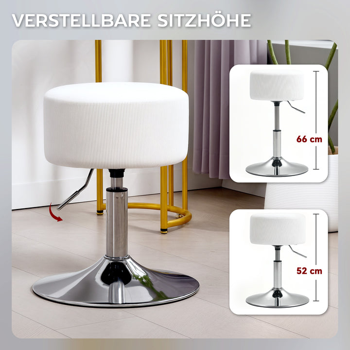 Barstol, polstret barstol med metalstel, corduroy look, højdejusterbar 360° drejelig hvid