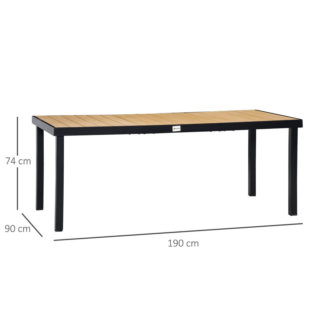 Havebord til 8 personer, spisebord, aluminiumsbord, havemøbler, loungemøbler, letplejelig plastik, naturlig og sort, 190 x 90 x 74 cm