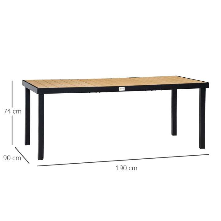 Havebord til 8 personer, spisebord, aluminiumsbord, havemøbler, loungemøbler, letplejelig plastik, naturlig og sort, 190 x 90 x 74 cm