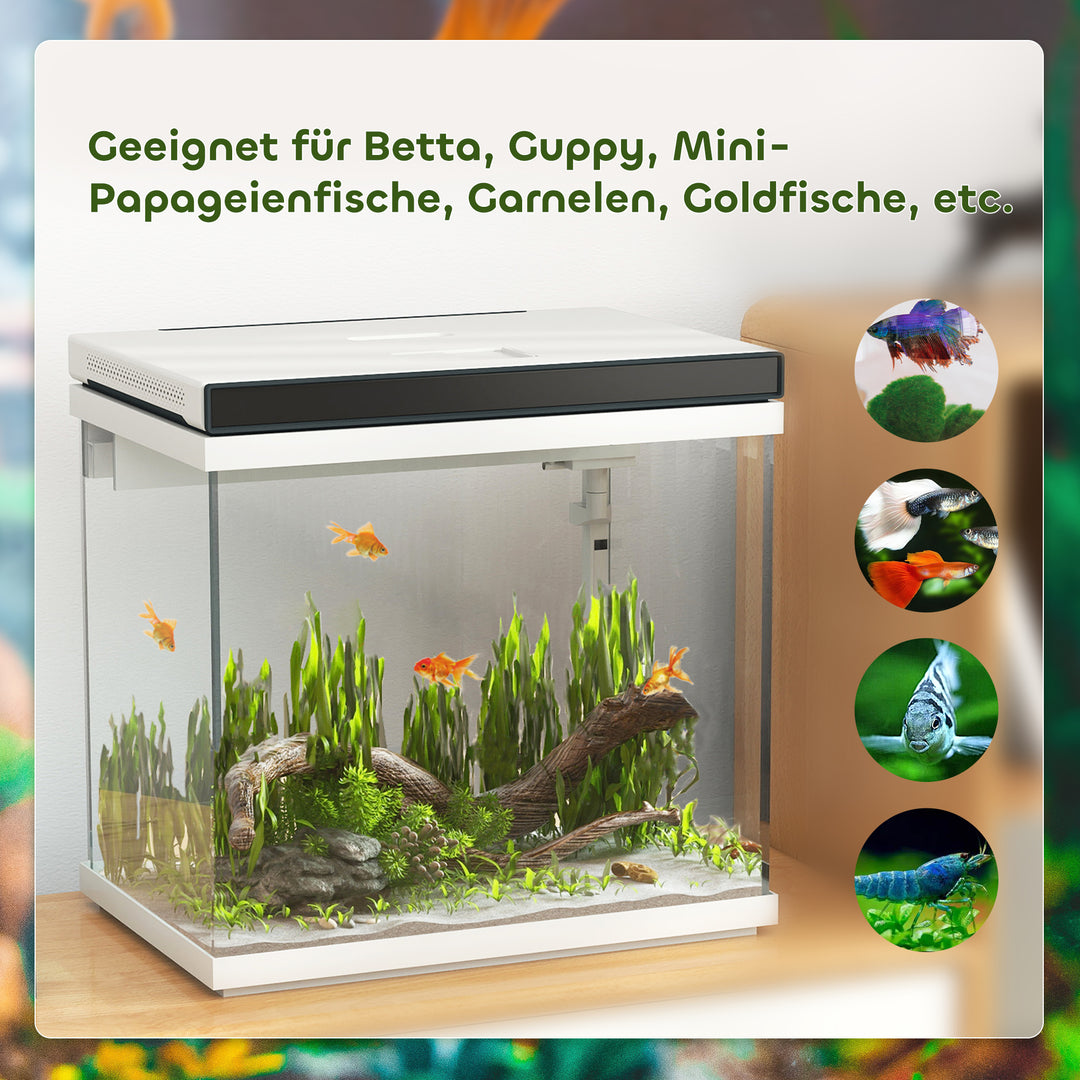 26-Liters akvarium med filter, led-belysning, vandpumpe, til forskellige fiskearter, ca. 38 x 26 x 38 cm