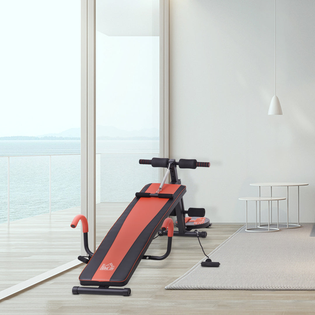 Sit-up bænk sammenklappelig multifunktionel vægtbænk med modstand, træningsbænk til helkropstræning flad bænk skråbænk mavetræner til hjemmegym fitnessbænk op til 120 kg