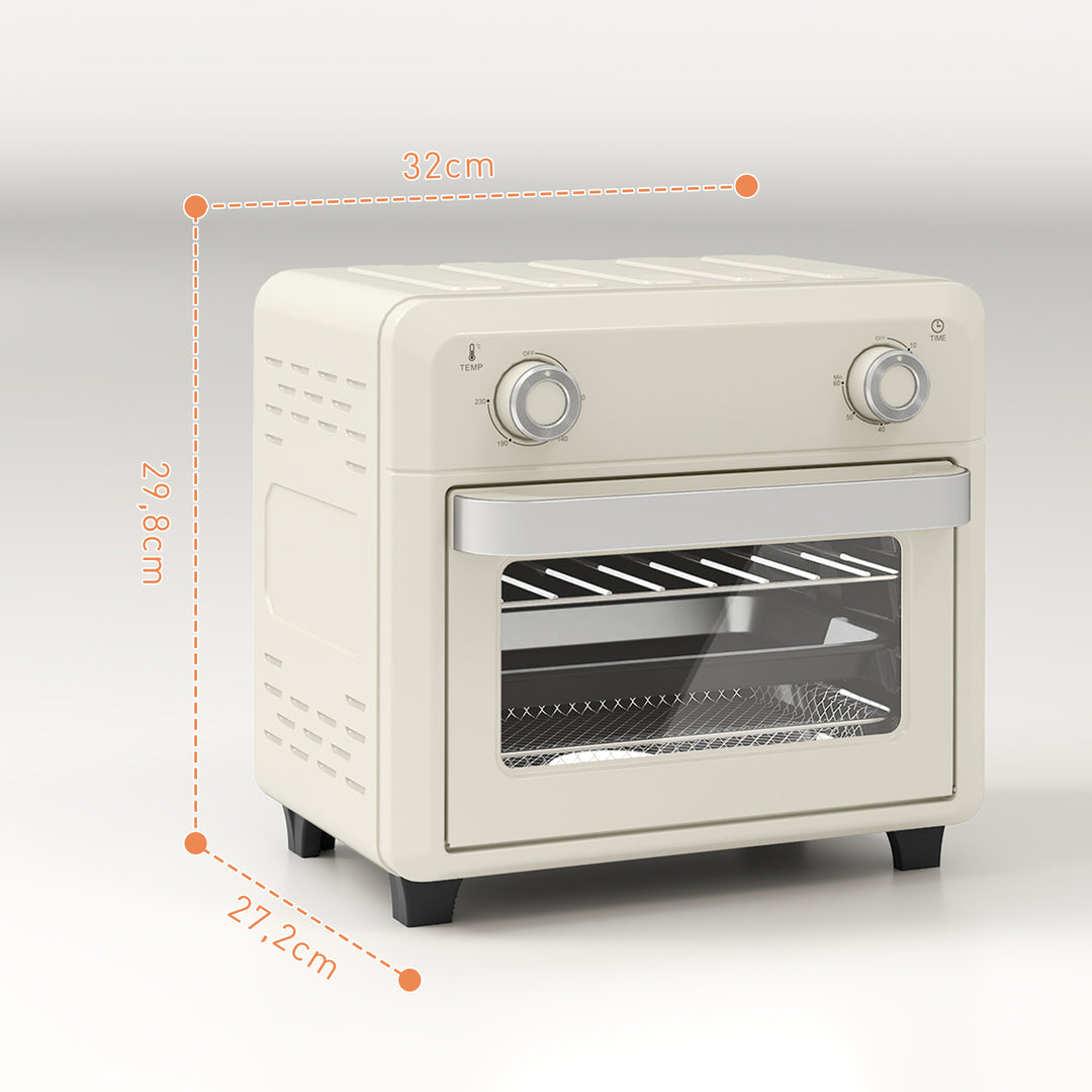 10L varmluftovn til grill, bagning og stegning, timer, 1000W, tåler opvaskemaskine, cremehvid