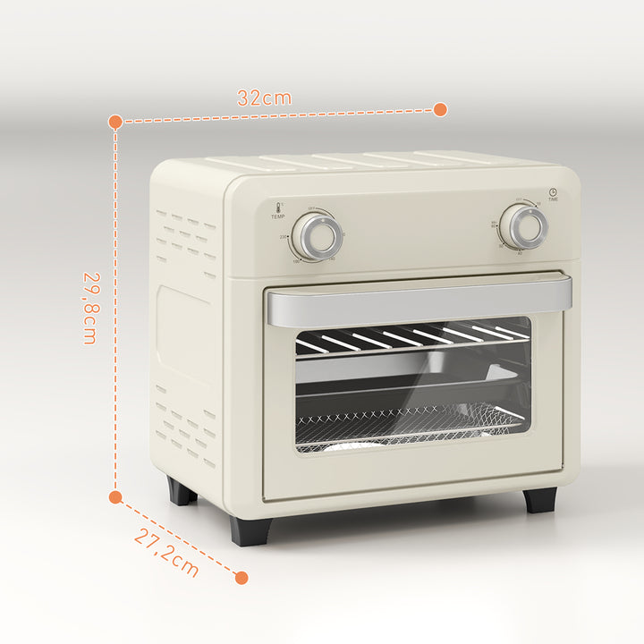 10L varmluftovn til grill, bagning og stegning, timer, 1000W, tåler opvaskemaskine, cremehvid
