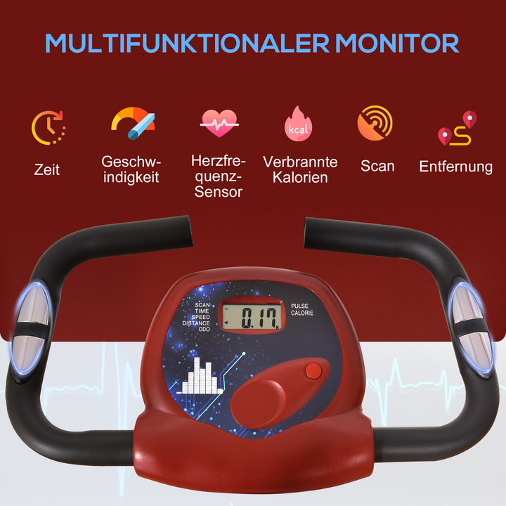 Motionscykel med magnetisk modstand, 8 niveauer, højdejusterbar, lcd-display, rød + hvid