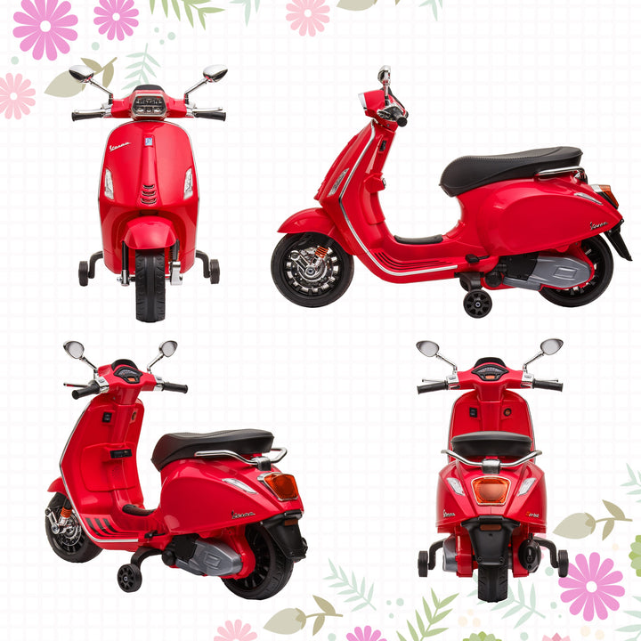El-scooter til børn, vespa, musik og forlygter, 107x47x73 cm, rød