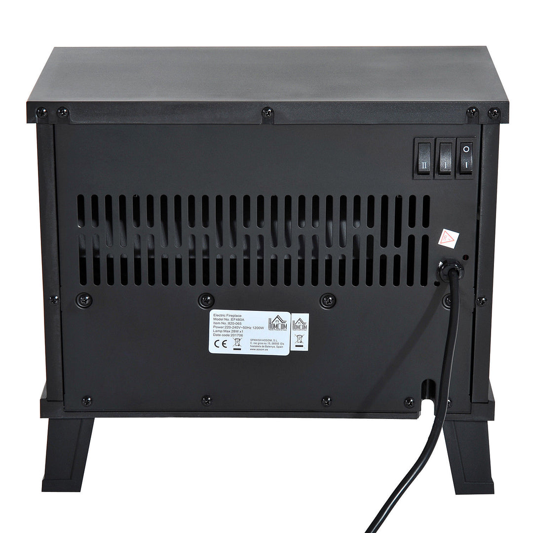 Elektrisk pejs elektrisk pejseovn fritstående pejs med flammeeffekt 600/1200w, metal, sort, 34x17x31 cm