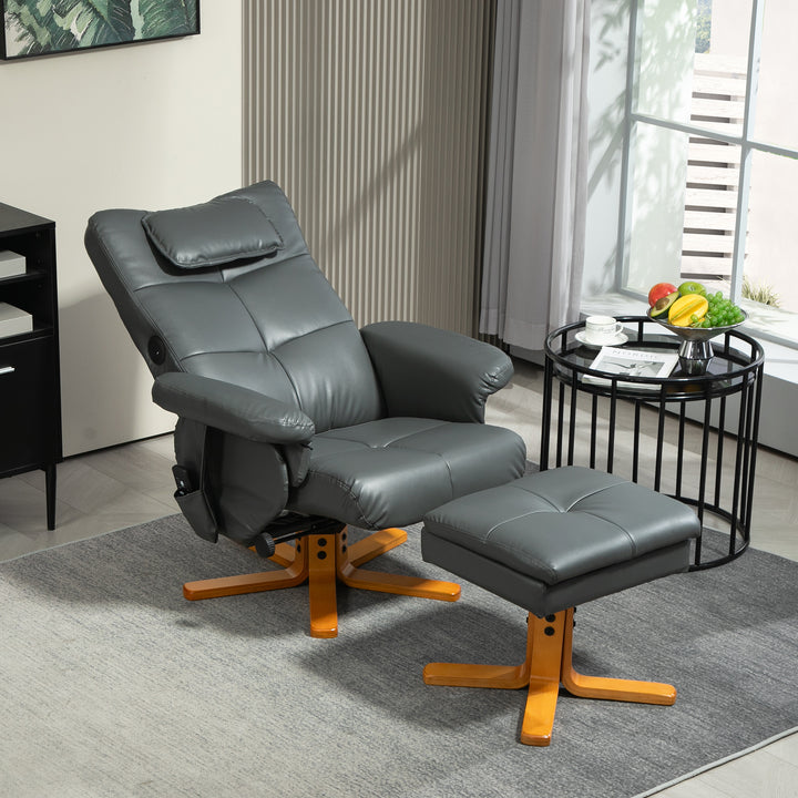 /Massagestol med fodstøtte, justerbar ryglæn, usb-opladeport, læderlook, op til 150 kg, mørkegrå