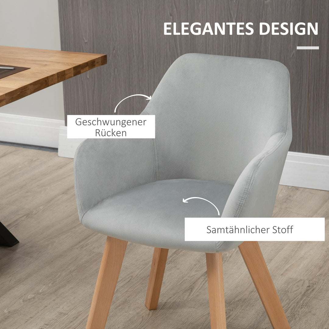 Sæt med 2 spisestole, fløjlslook, træben, 54 cm x 57 cm x 80 cm, grå + natur