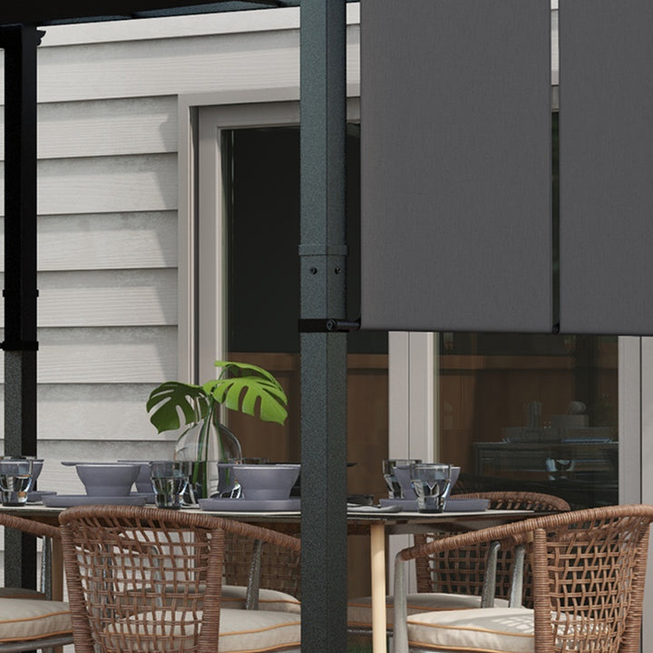 Markise/solsejl. Pergola, vejrbestandig, inklusive monteringsbeslag, 3 x 3,5 m, mørkegrå.