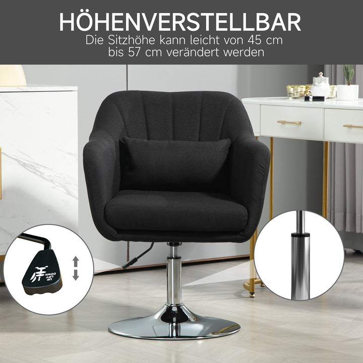 Drejestol, højdejusterbar kontorstol, linnedlignende polyester, metal, 60 x 60 x 79-91 cm, sort