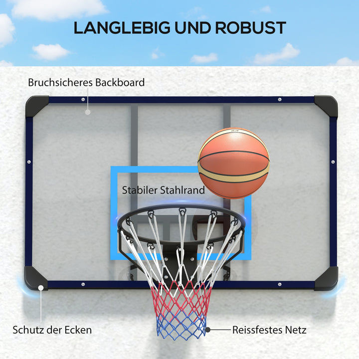 Basketballkurv, universal vægbeslag, rivefast net, ramme i rustfrit stål, 113 x 61 x 73 cm