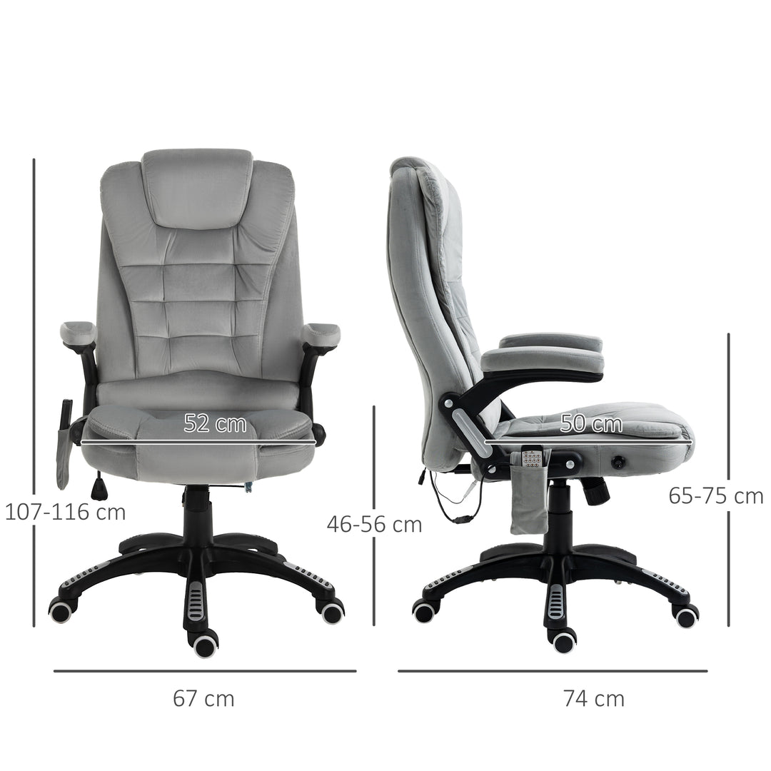 Kontorstol med vibrationsmassage, ergonomisk skrivebordsstol med varme- og lænefunktioner, højdejusterbar lederstol med fjernbetjening, sidelomme, fløjlslook, brun