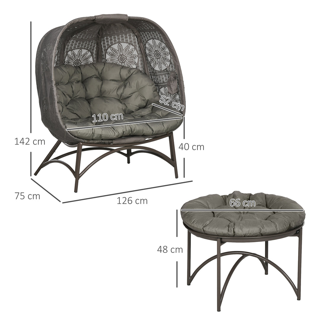 Havemøbelsæt, 2 kurvestole med sidebord, foldbare, sædehynder, metalstel, farve: sand