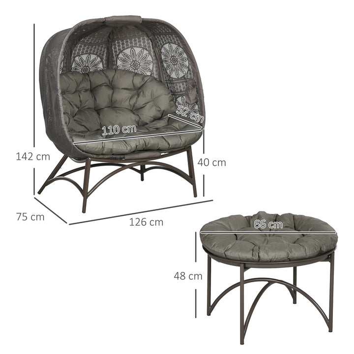 Havemøbelsæt, 2 kurvestole med sidebord, foldbare, sædehynder, metalstel, farve: sand