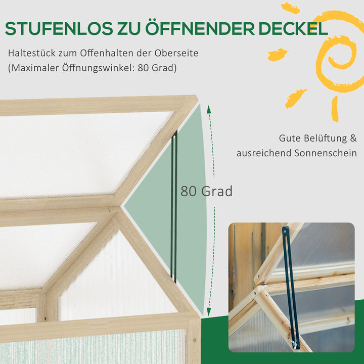 Minidrivhus, kompakt træplantehus, polycarbonatpaneler, ventilationshul, 90l x 52b x 49,5h cm, naturlig