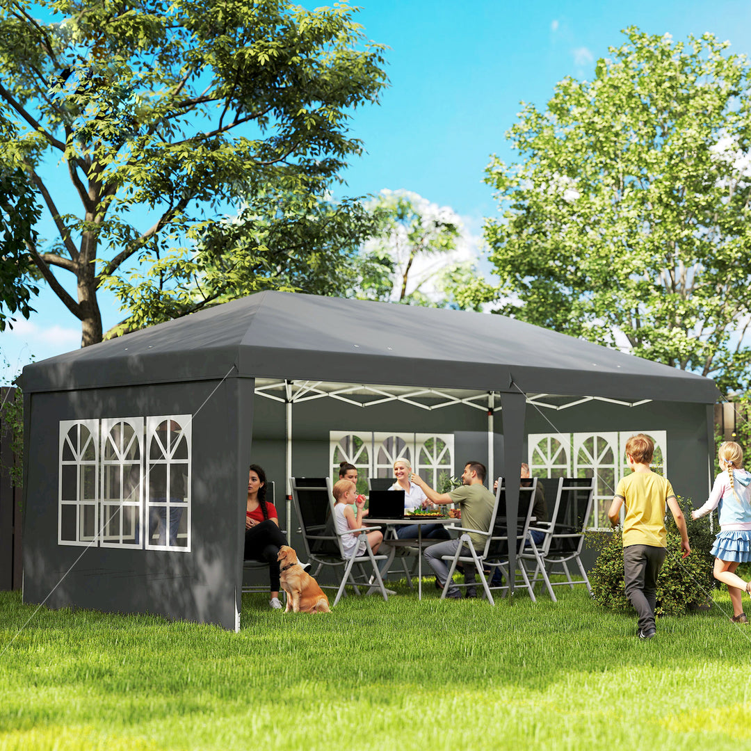 Pavillon ca. 3x6m Vandtæt Pop-up Foldepavillon med 4 sidepaneler, vindue, UV-beskyttelse, bæretaske grå