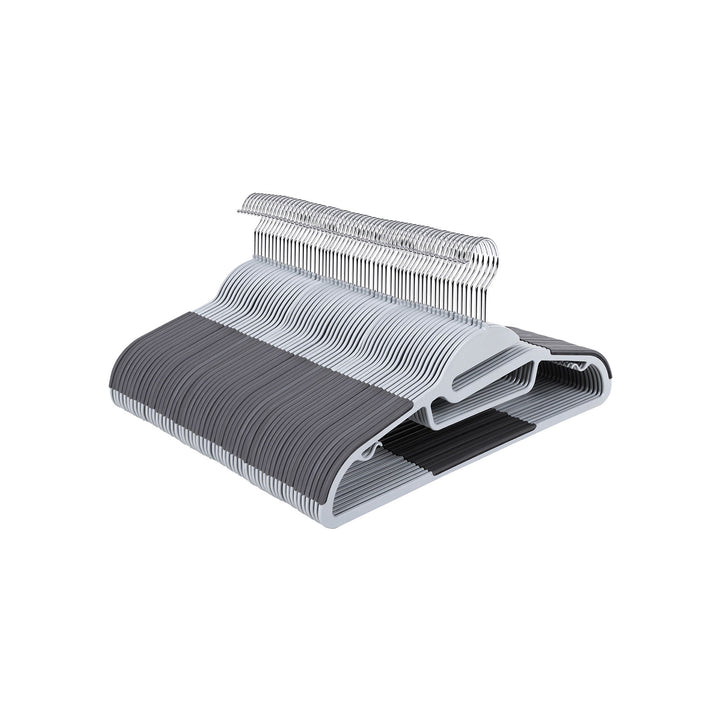 Sæt med 50 plastikbøjler, bøjler med U-formet åbning, skridsikker, pladsbesparende, 0,5 cm tyk, 41,5 cm lang, 360° drejelig krog, lys og mørkegrå