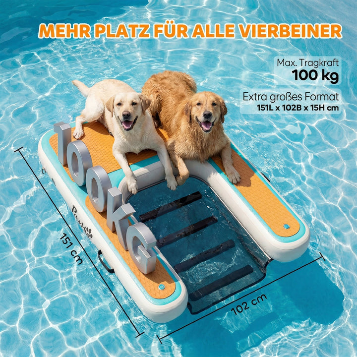 Oppustelig vandrampe til hunde, hunderampe til pools, 151x102 cm, bærbar hundebåd med skridsikker EVA-overflade, orange