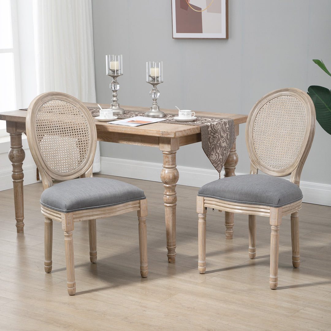 Køkkenstole i sæt med 2, blødt polstrede, vintage design, rattan look, grå