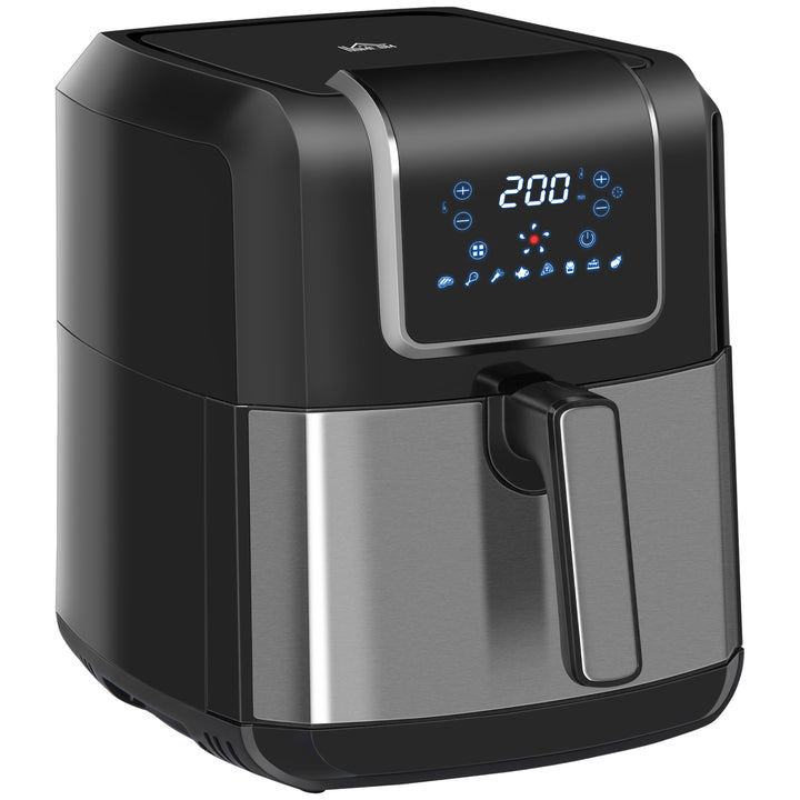 Varmluftfrituregryde 6,5 l 1700w med 8 menuer led-display non-stick kurv til sund oliefri fedtfattig madlavning sort 36,5 x 29 x 33,8 cm