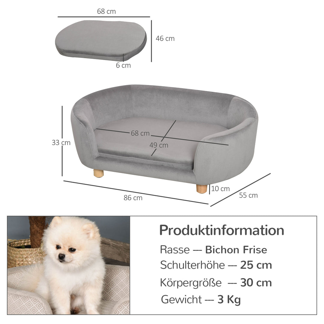 Kæledyrssofa hundesofa hundeseng med hollandsk fløjlsskum birketræsben til katte og hunde 86 x 55 x 33 cm lysegrå