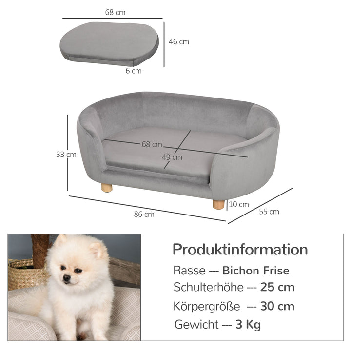 Kæledyrssofa hundesofa hundeseng med hollandsk fløjlsskum birketræsben til katte og hunde 86 x 55 x 33 cm lysegrå