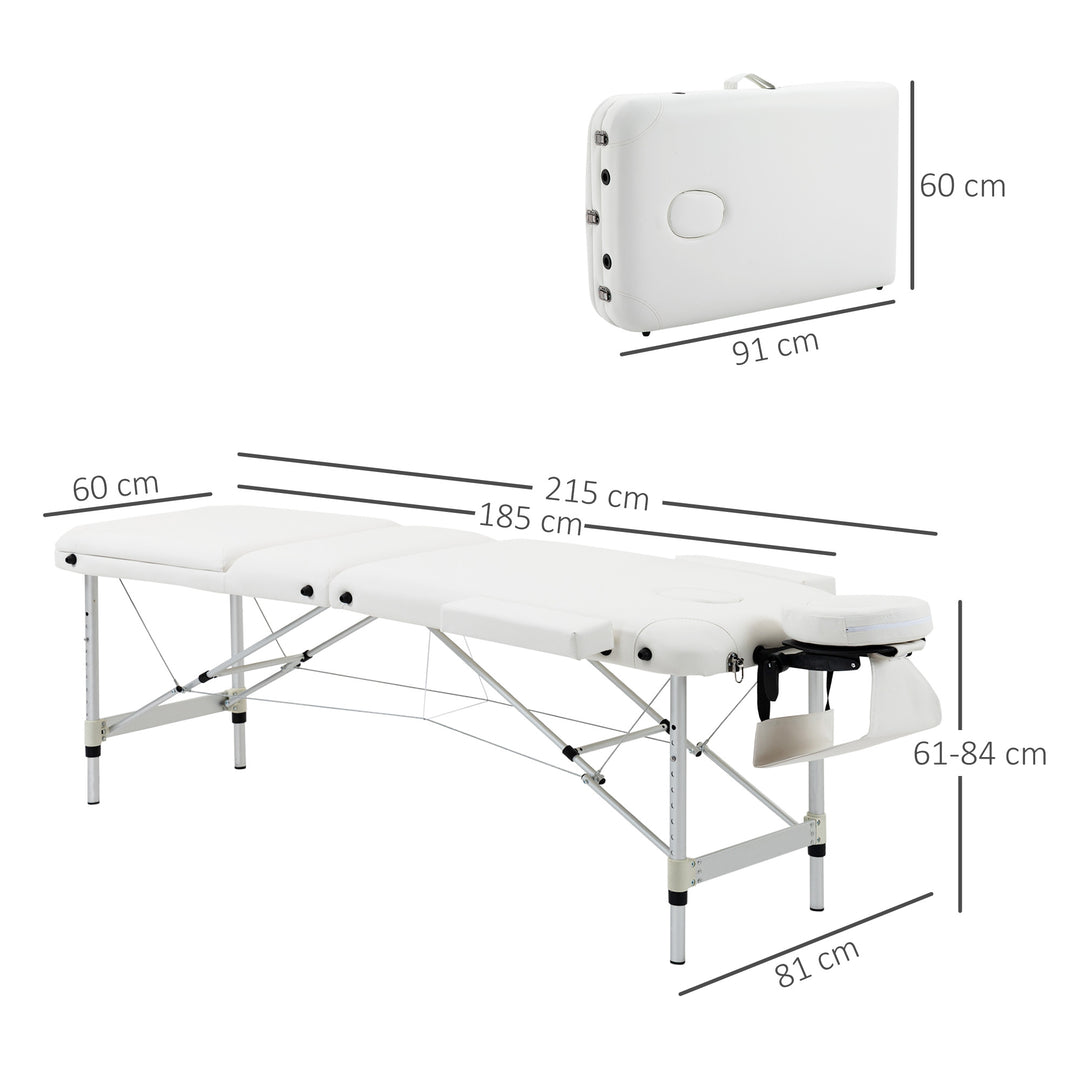 Massageborde foldbare kosmetikborde højdejusterbar massagebord massageseng aluminium skumplast hvid 215 x 81 x 61-84 cm