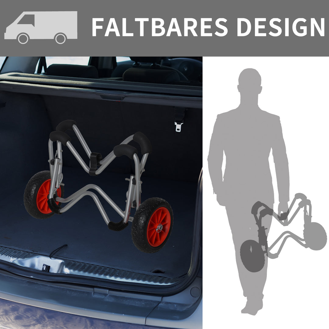 Kajakvogn aluminium bådvogn sammenklappelig transportvogn kunstlæderdæk sølv 75 kg 75 x 43 x 46 cm