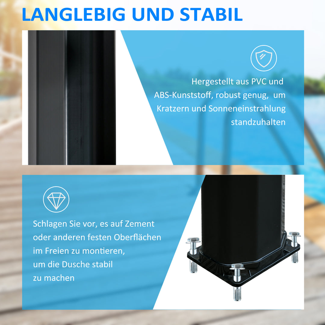 Solbruser 35 liter 0-55 ℃ varmtvands campingpoolbruser med hane og regnbruserhoved sort 17,5 x 14,5 x 216 cm