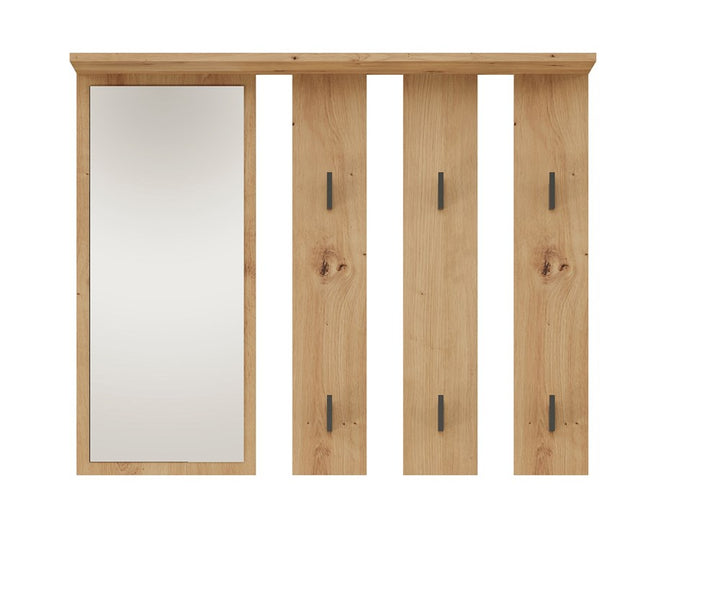 Knagerække med hylde og spejl, naturfarvet