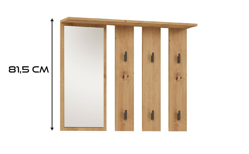 Knagerække med hylde og spejl, naturfarvet