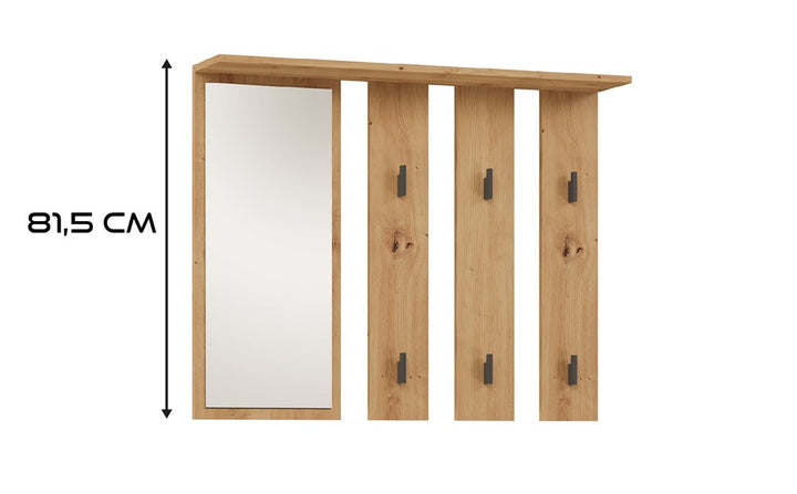 Knagerække med hylde og spejl, naturfarvet