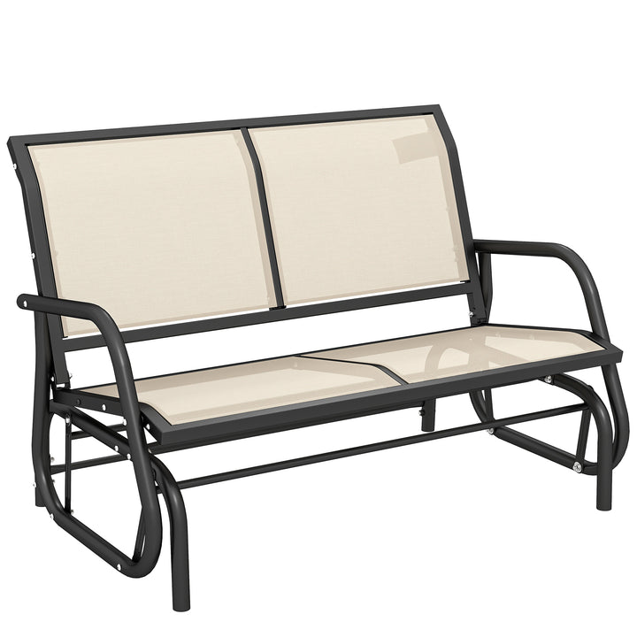 2-Personers gyngestol havebænk med vippemekanisme havegyngesæde lavet af metal parkbænk lasteevne op til 200 kg havemøbler til have, terrasse, 120 x 70 x 85 cm sort + beige