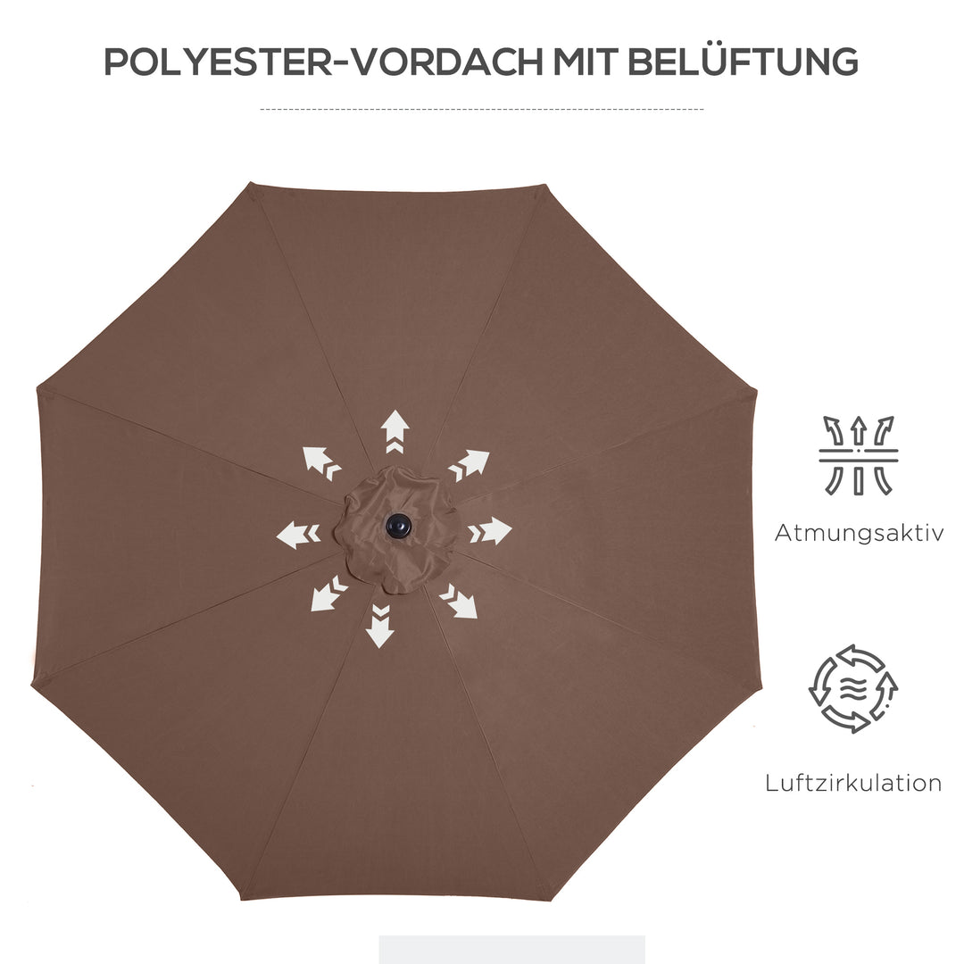 Parasol, vippeparasol, haveparasol, markedsparasol med håndsving, stål, 180/m², polyester, brun, Ø2,95 x 2,5 m
