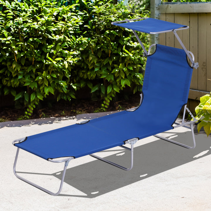 Solseng med solskærm, foldbar, justerbar ryglæn, metalramme, 187 x 58 x 36 cm, blå