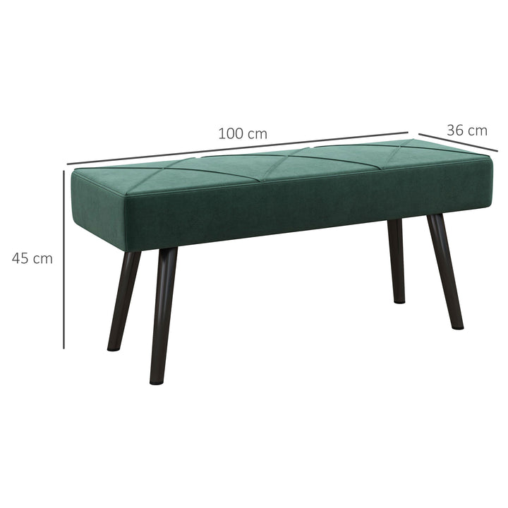 Bænk polstret bænk sengebænk, fløjlslook, 100 x 36 x 45 cm, grøn